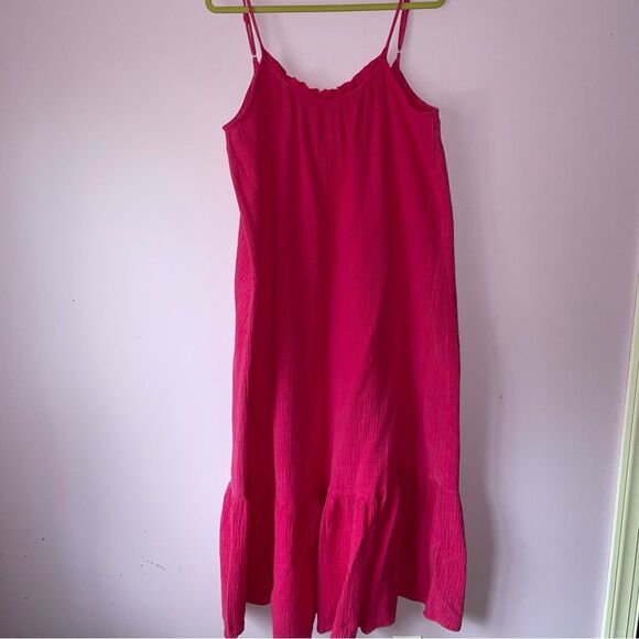 143 Lovestory Size M Pink Maxi Dress Gauzy Cotton Oversized Ruffle - Picture 1 of 8